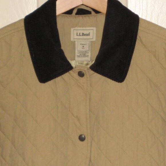 L.L. Bean Medium Petite Tan Quilted Snap Long Coat Thermore Chore Barn Excellent - Picture 5 of 16